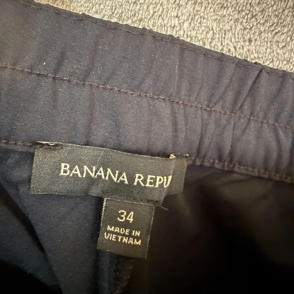 Banana Republic Motion Tech Hybrid Pants Mens 34 Blue Elastic Waist Jogger Pant